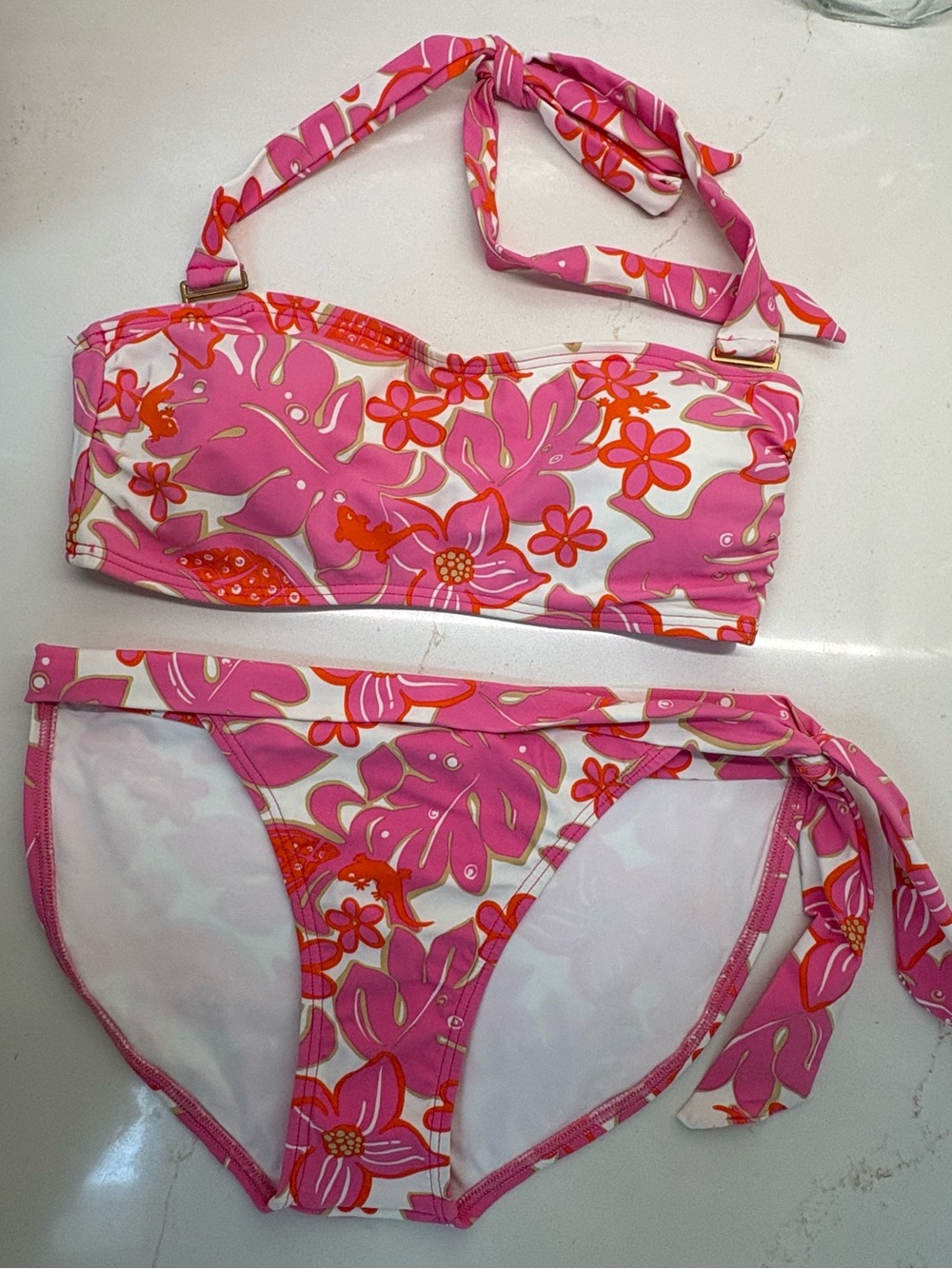 NWOT Lilly Pulitzer Bacall Bandeau bikini set in Princess Pink Gecked Out 4